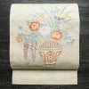 名古屋帯 太鼓柄 正絹 花柄 名古屋仕立て 帯 白_画像1