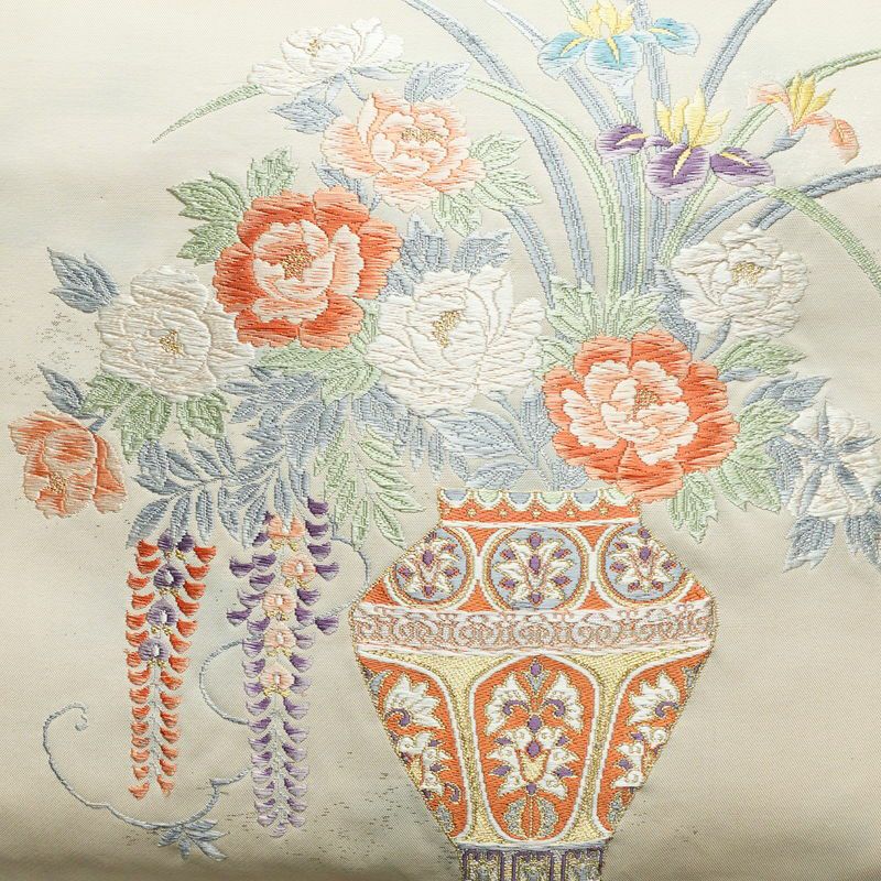 名古屋帯 太鼓柄 正絹 花柄 名古屋仕立て 帯 白_画像2