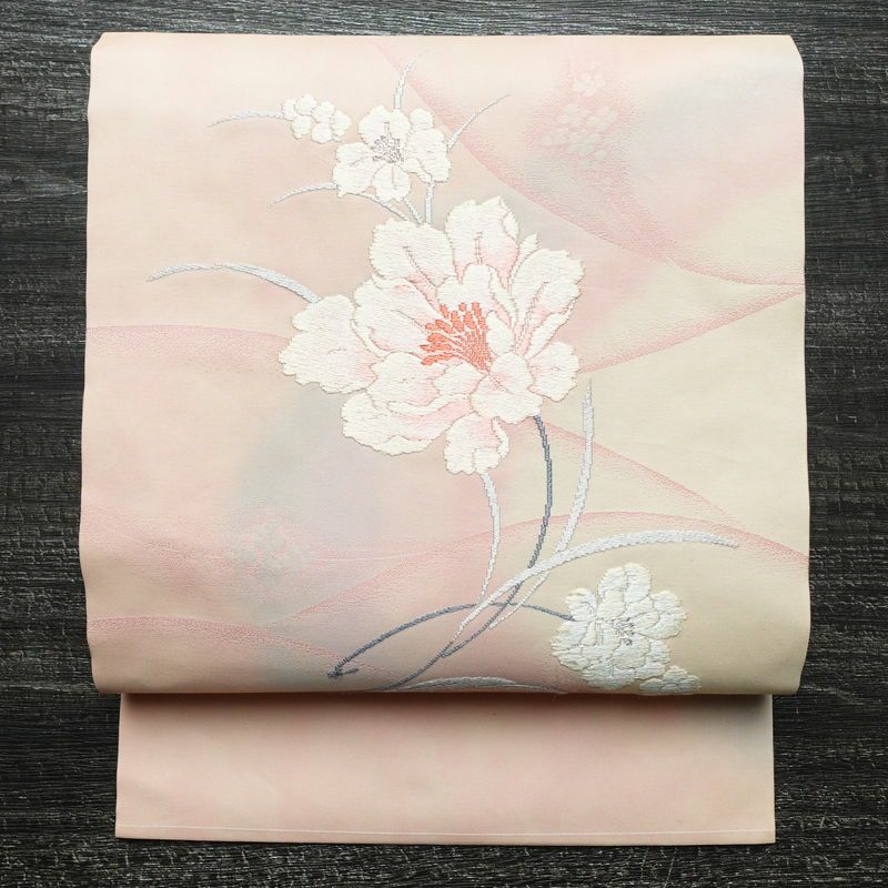 名古屋帯 太鼓柄 正絹 花柄 名古屋仕立て 帯 ピンク_画像1