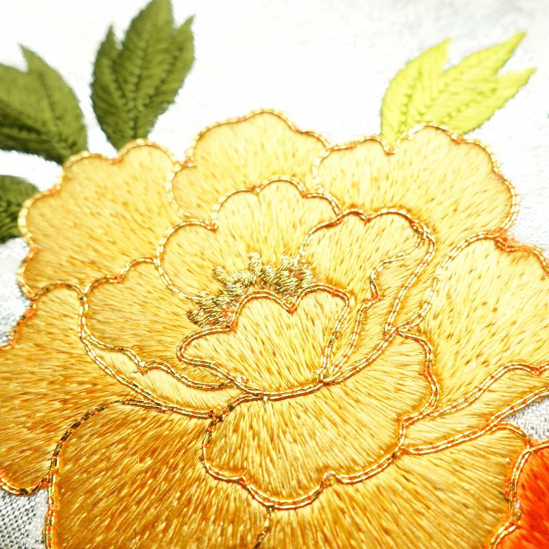 名古屋帯 太鼓柄 良品 金駒刺繍 正絹 花柄 名古屋仕立て 箔 刺繍 帯 金・銀_画像5