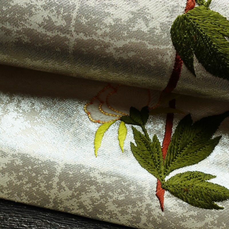 名古屋帯 太鼓柄 良品 金駒刺繍 正絹 花柄 名古屋仕立て 箔 刺繍 帯 金・銀_画像7