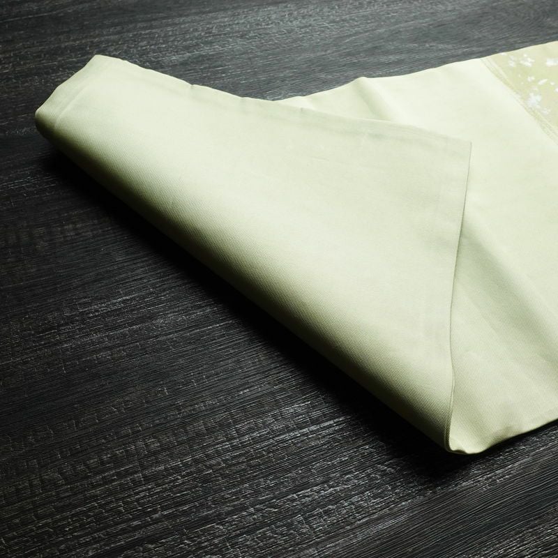 名古屋帯 太鼓柄 正絹 木の葉・植物柄 名古屋仕立て 箔 帯 緑・うぐいす色_画像11