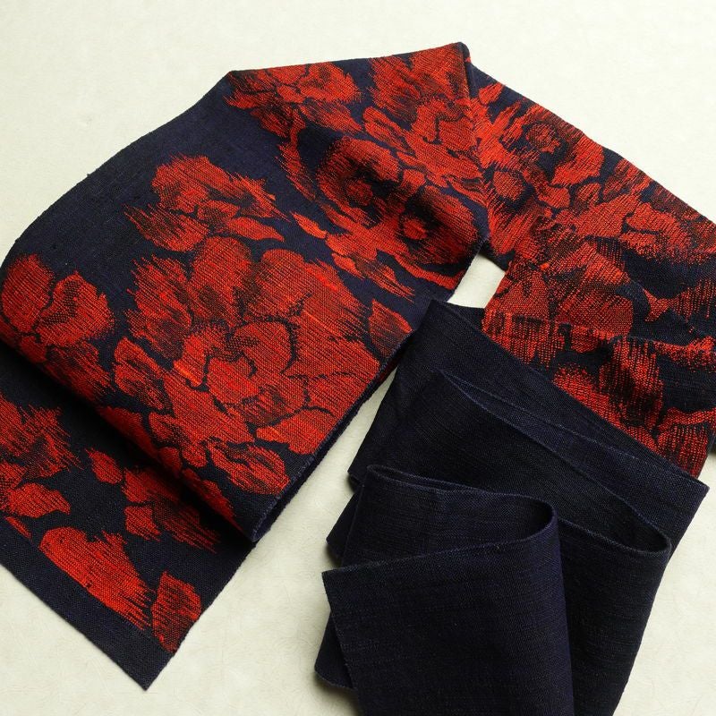 名古屋帯 六通柄 良品 正絹 花柄 名古屋仕立て 帯 青・紺_画像17