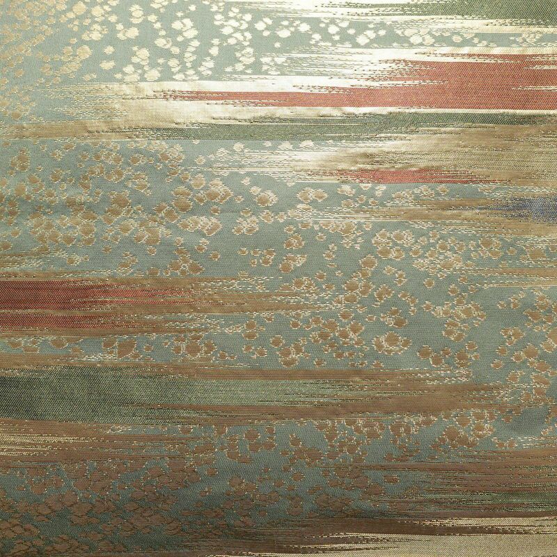 名古屋帯 太鼓柄 正絹 幾何学柄・抽象柄 名古屋仕立て 箔 帯 緑・うぐいす色_画像2