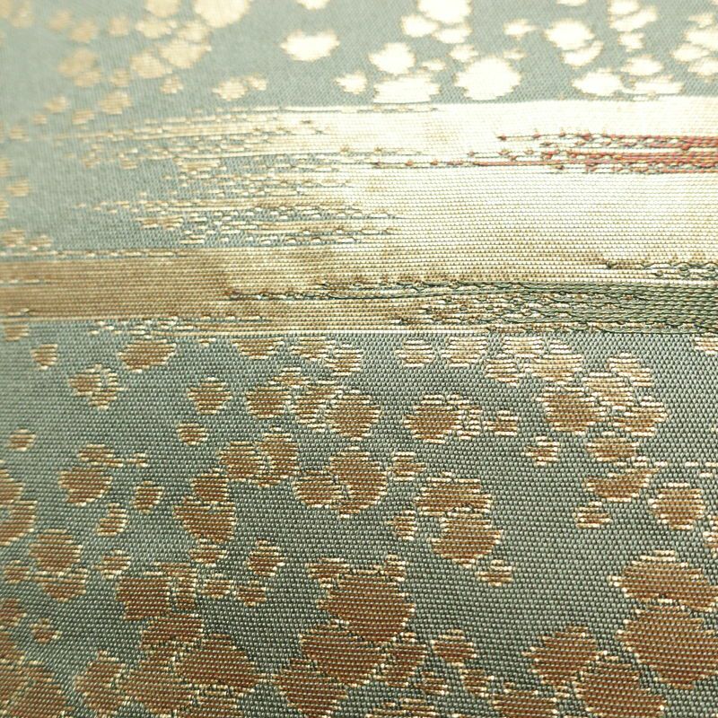 名古屋帯 太鼓柄 正絹 幾何学柄・抽象柄 名古屋仕立て 箔 帯 緑・うぐいす色_画像5