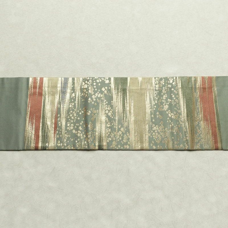 名古屋帯 太鼓柄 正絹 幾何学柄・抽象柄 名古屋仕立て 箔 帯 緑・うぐいす色_画像13