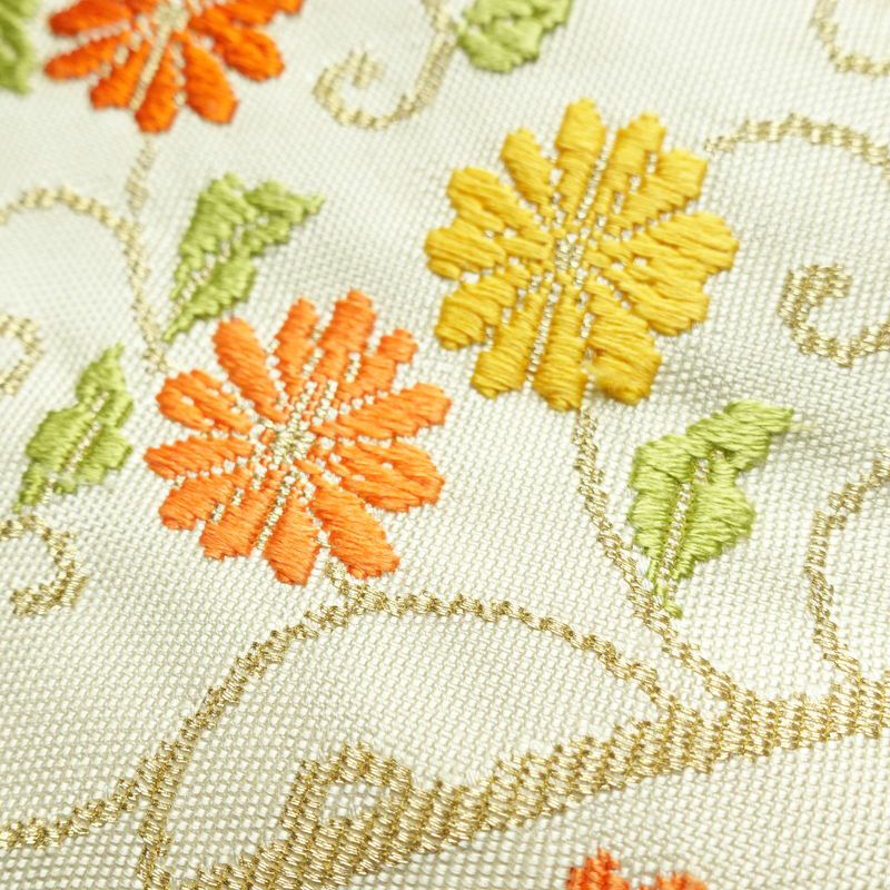 名古屋帯 太鼓柄 正絹 花柄 松葉仕立て 帯 金・銀_画像5