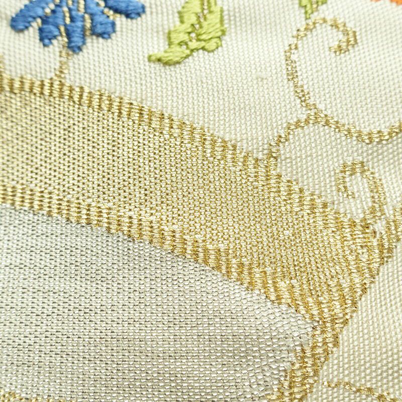 名古屋帯 太鼓柄 正絹 花柄 松葉仕立て 帯 金・銀_画像6