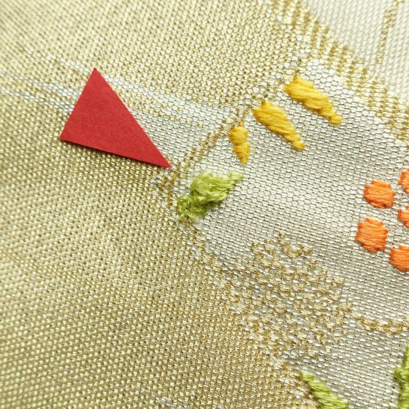 名古屋帯 太鼓柄 正絹 花柄 松葉仕立て 帯 金・銀_画像8