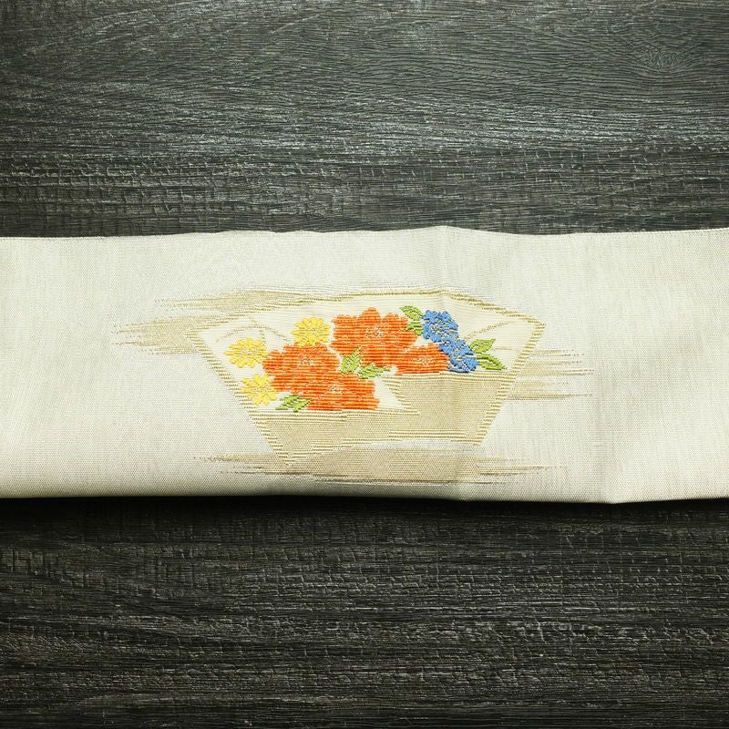 名古屋帯 太鼓柄 正絹 花柄 松葉仕立て 帯 金・銀_画像15