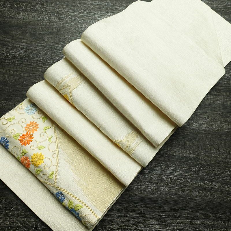 名古屋帯 太鼓柄 正絹 花柄 松葉仕立て 帯 金・銀_画像20