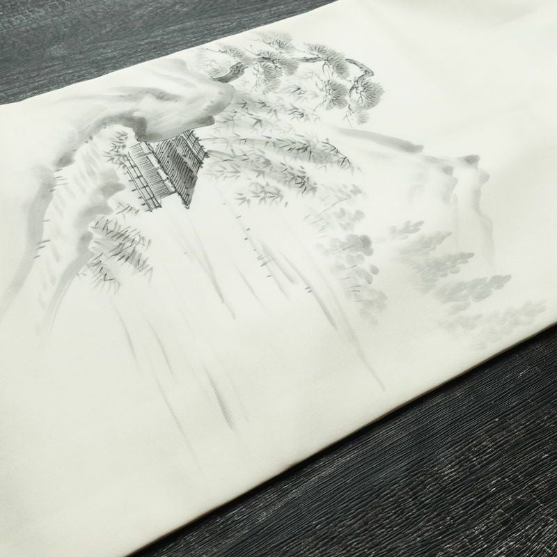 名古屋帯 太鼓柄 良品 正絹 風景柄 名古屋仕立て 帯 白_画像11