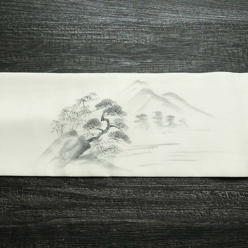 名古屋帯 太鼓柄 良品 正絹 風景柄 名古屋仕立て 帯 白_画像16