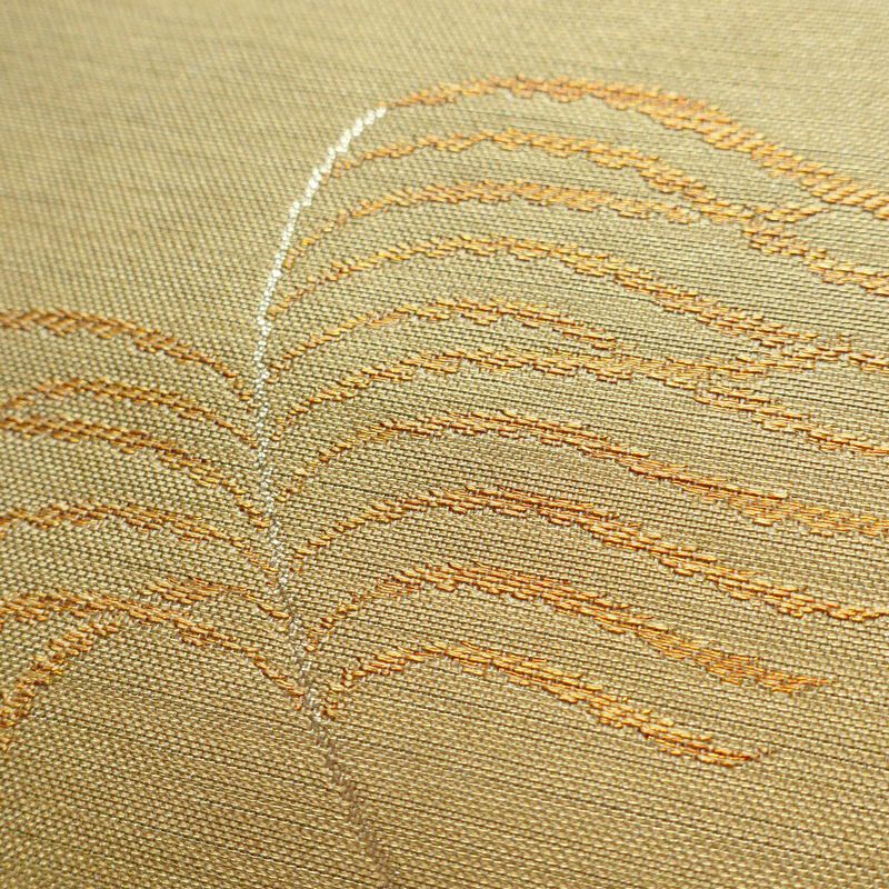 名古屋帯 太鼓柄 美品 正絹 木の葉・植物柄 名古屋仕立て 帯 ベージュ_画像4