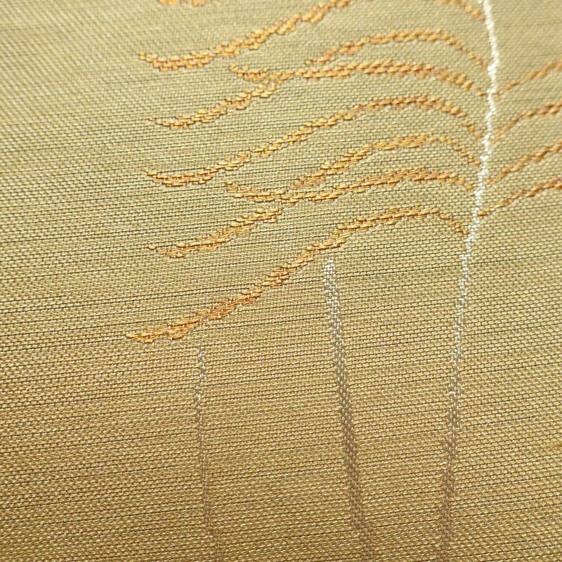 名古屋帯 太鼓柄 美品 正絹 木の葉・植物柄 名古屋仕立て 帯 ベージュ_画像5