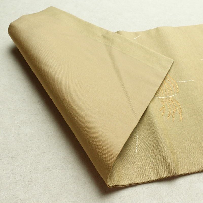 名古屋帯 太鼓柄 美品 正絹 木の葉・植物柄 名古屋仕立て 帯 ベージュ_画像10