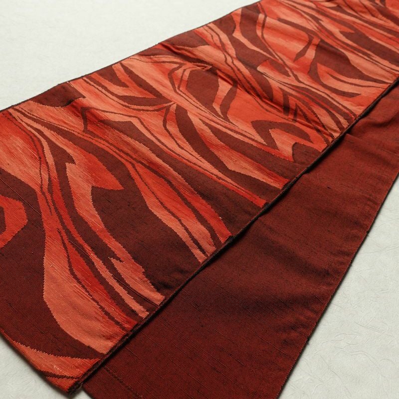 名古屋帯 六通柄 正絹 幾何学柄・抽象柄 通し仕立て 帯 橙_画像9