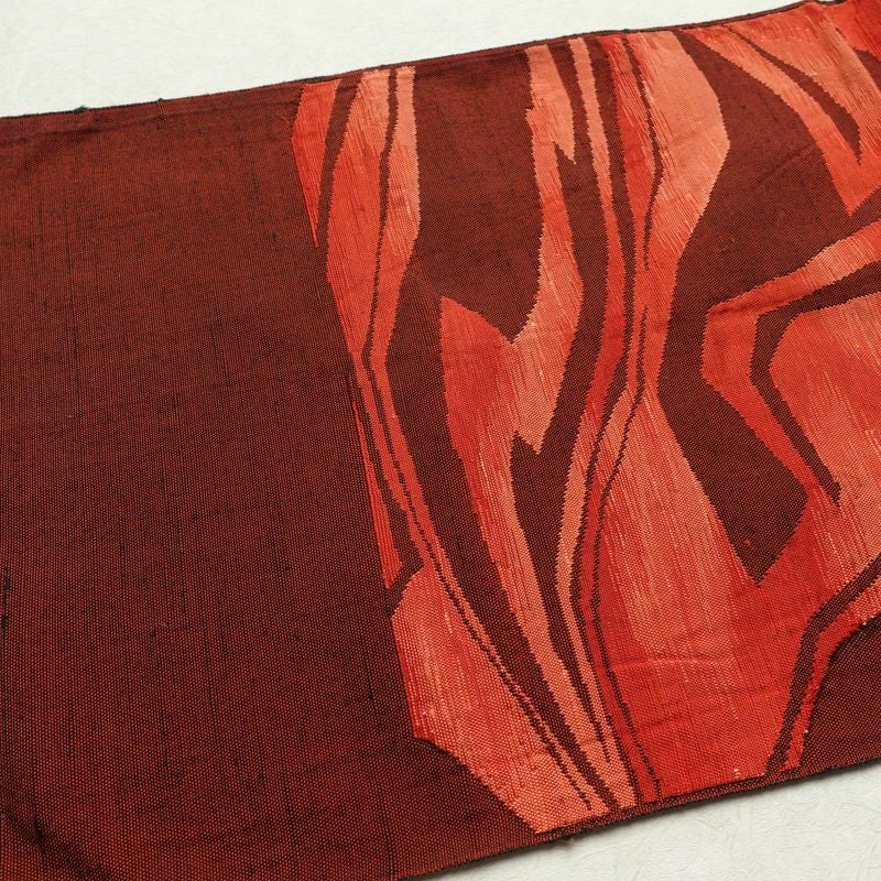 名古屋帯 六通柄 正絹 幾何学柄・抽象柄 通し仕立て 帯 橙_画像17