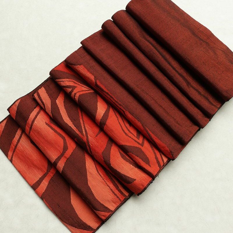 名古屋帯 六通柄 正絹 幾何学柄・抽象柄 通し仕立て 帯 橙_画像20