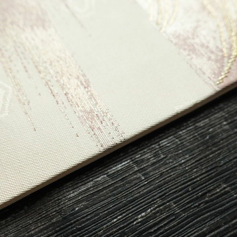 名古屋帯 六通柄 良品 正絹 花柄 名古屋仕立て 箔 金糸 帯 白_画像12