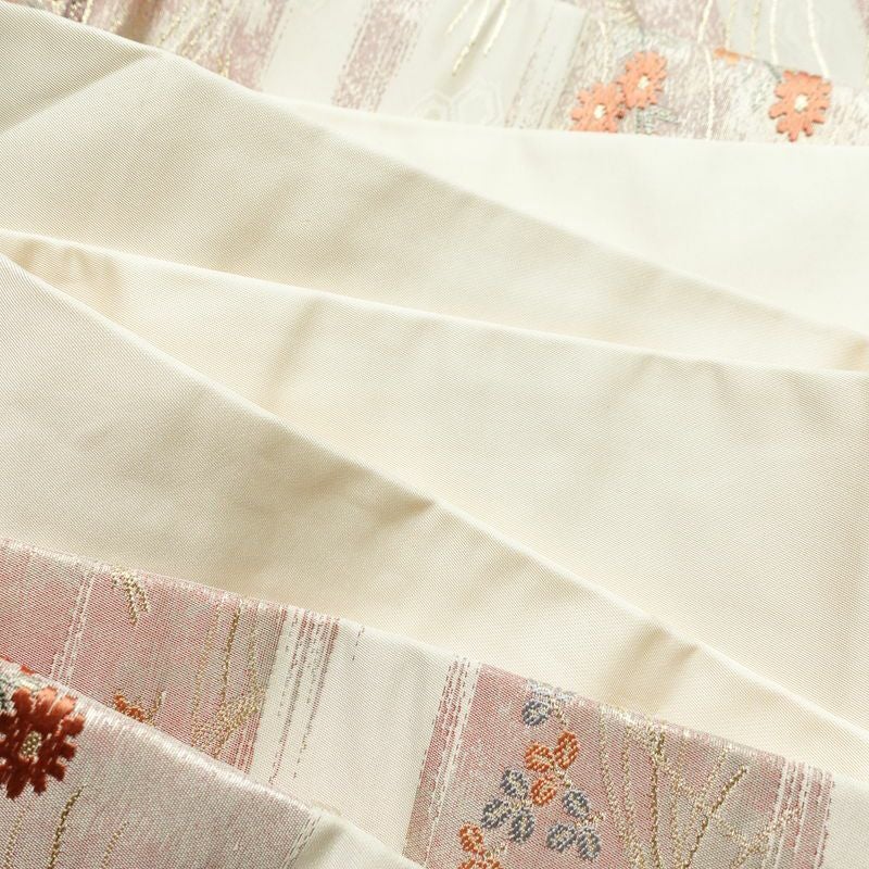 名古屋帯 六通柄 良品 正絹 花柄 名古屋仕立て 箔 金糸 帯 白_画像18