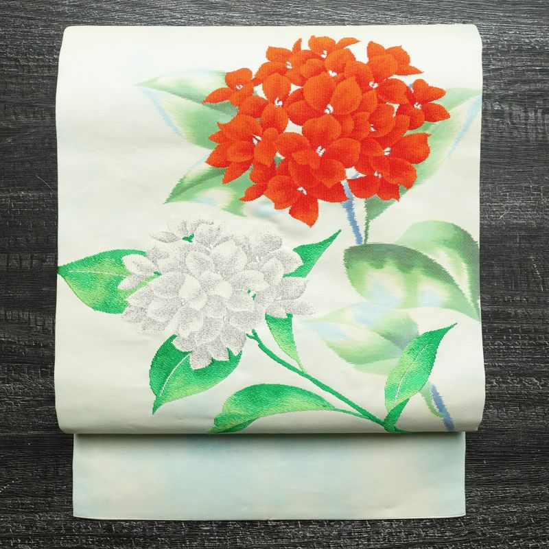 名古屋帯 太鼓柄 正絹 花柄 名古屋仕立て 銀糸 帯 白_画像1