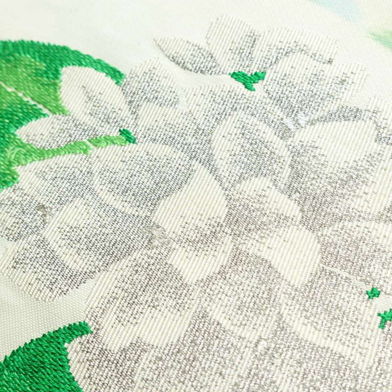 名古屋帯 太鼓柄 正絹 花柄 名古屋仕立て 銀糸 帯 白_画像5