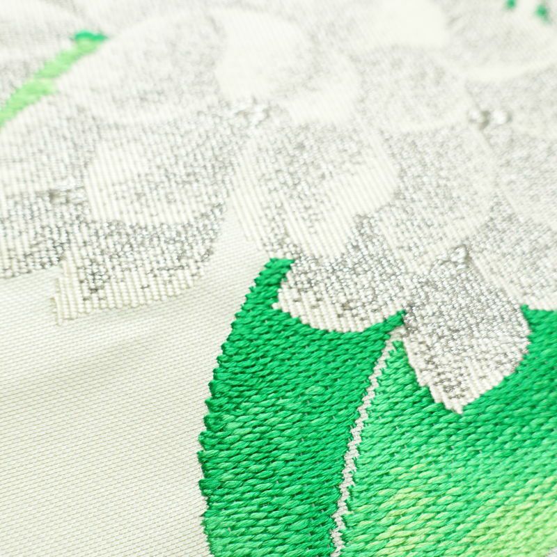 名古屋帯 太鼓柄 正絹 花柄 名古屋仕立て 銀糸 帯 白_画像7