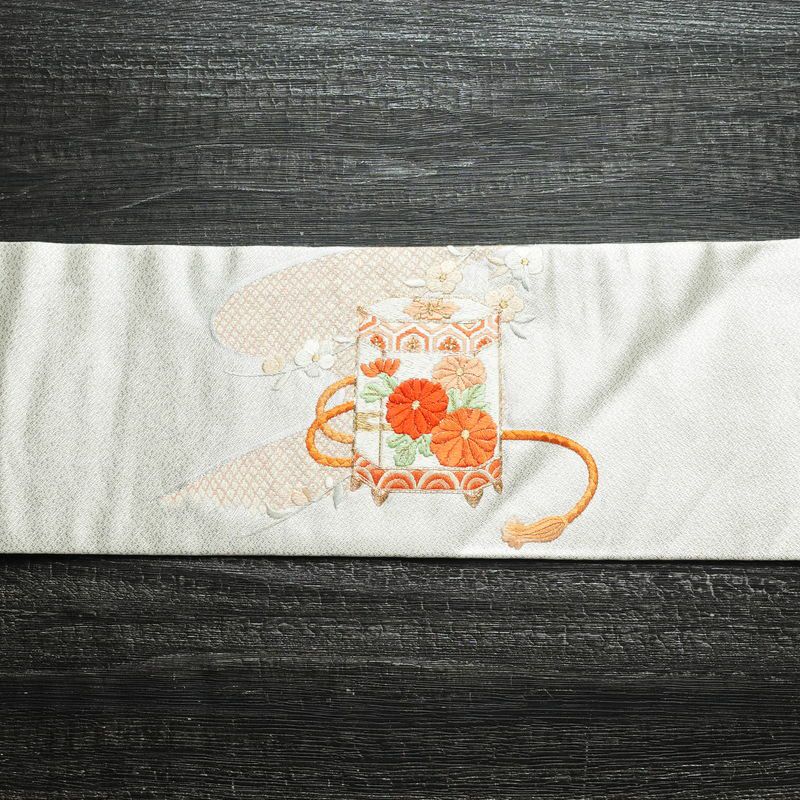 名古屋帯 太鼓柄 金駒刺繍 正絹 古典柄 名古屋仕立て 箔 刺繍 帯 金・銀_画像14