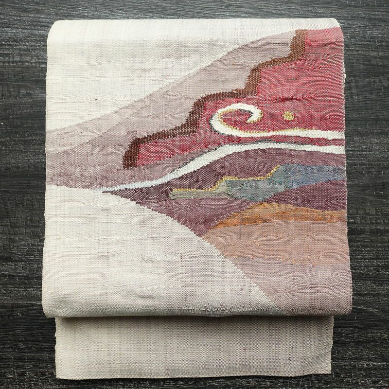 名古屋帯 太鼓柄 正絹 幾何学柄・抽象柄 松葉仕立て 帯 多色使い_画像1