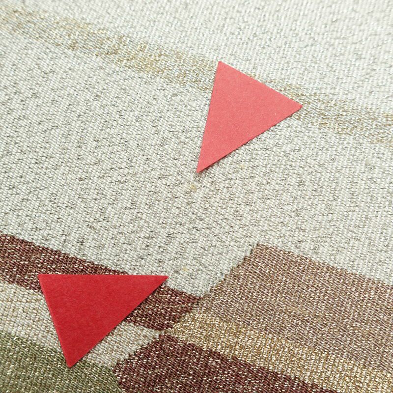 名古屋帯 つづれ織 太鼓柄 正絹 幾何学柄・抽象柄 松葉仕立て 銀糸 帯 金・銀_画像3