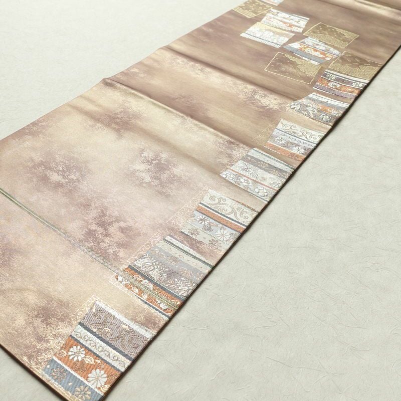 名古屋帯 太鼓柄 正絹 古典柄 名古屋仕立て 箔 金糸 帯 くすみパープル 紫・藤色_画像8