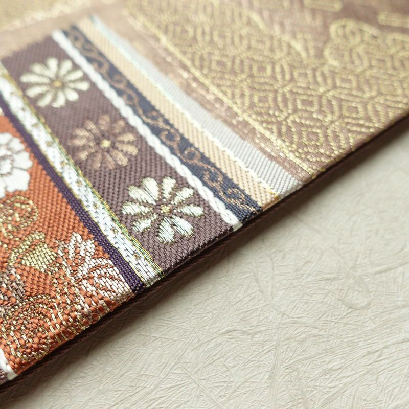 名古屋帯 太鼓柄 正絹 古典柄 名古屋仕立て 箔 金糸 帯 くすみパープル 紫・藤色_画像12