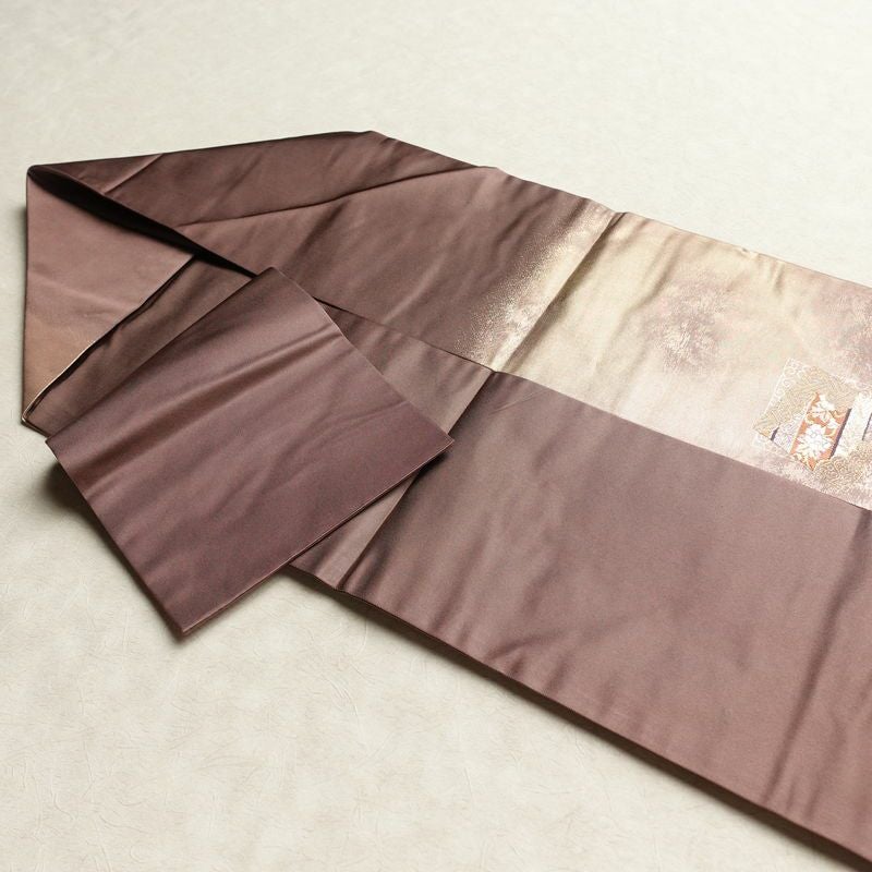 名古屋帯 太鼓柄 正絹 古典柄 名古屋仕立て 箔 金糸 帯 くすみパープル 紫・藤色_画像20