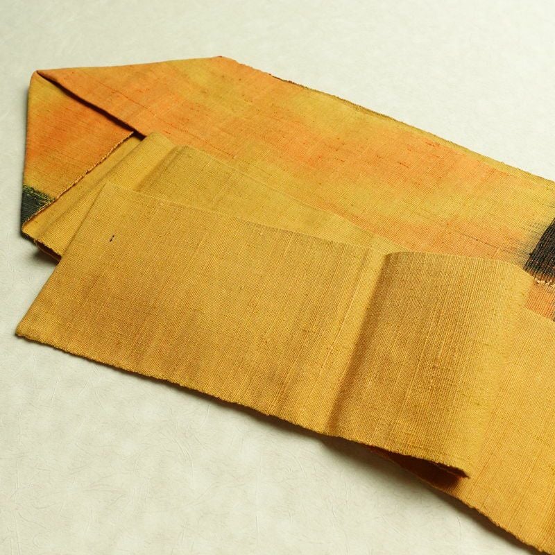 名古屋帯 紬地 太鼓柄 良品 正絹 幾何学柄・抽象柄 名古屋仕立て 帯 黄・黄土色_画像21