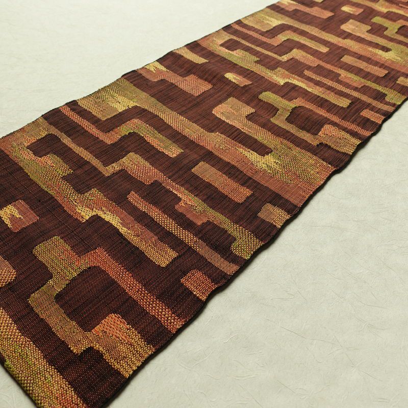 名古屋帯 太鼓柄 正絹 幾何学柄・抽象柄 通し仕立て 帯 茶_画像8