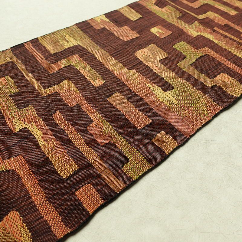 名古屋帯 太鼓柄 正絹 幾何学柄・抽象柄 通し仕立て 帯 茶_画像11