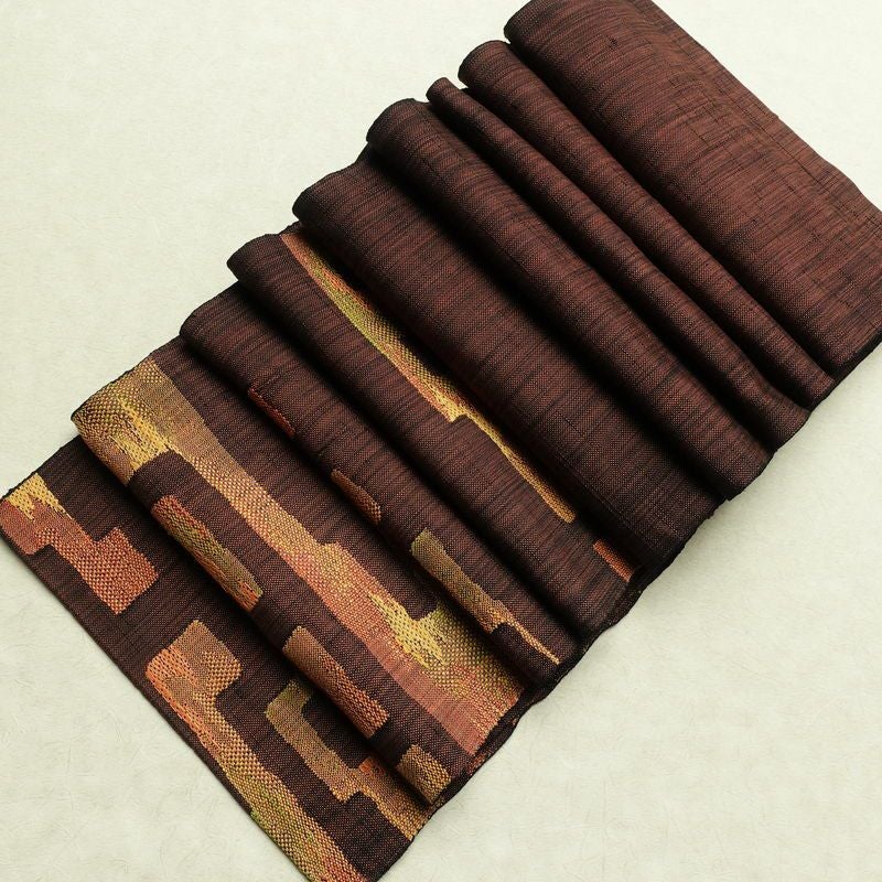 名古屋帯 太鼓柄 正絹 幾何学柄・抽象柄 通し仕立て 帯 茶_画像17
