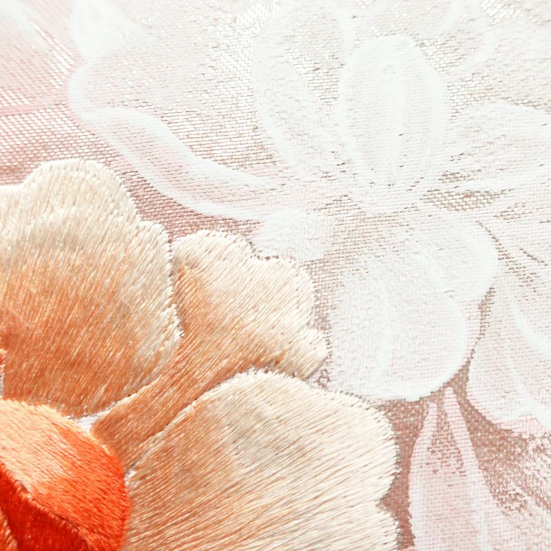 名古屋帯 太鼓柄 正絹 花柄 名古屋仕立て 箔 刺繍 帯 金・銀_画像4