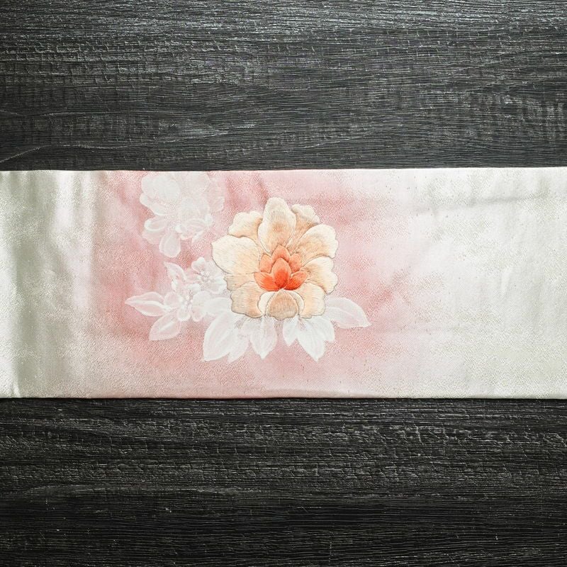 名古屋帯 太鼓柄 正絹 花柄 名古屋仕立て 箔 刺繍 帯 金・銀_画像12