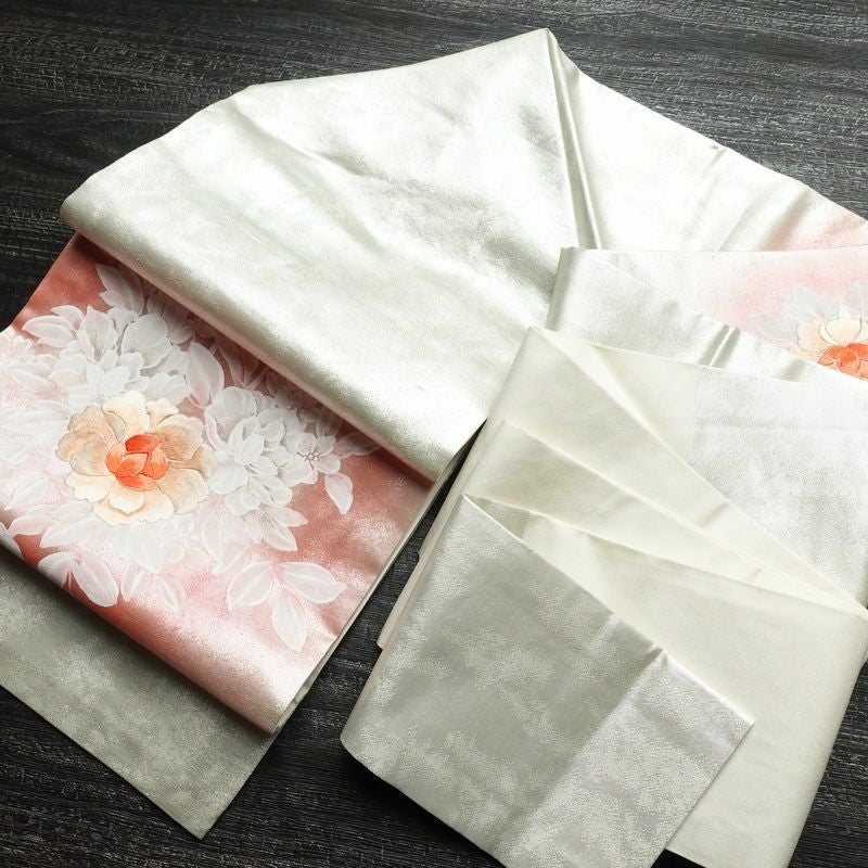 名古屋帯 太鼓柄 正絹 花柄 名古屋仕立て 箔 刺繍 帯 金・銀_画像17