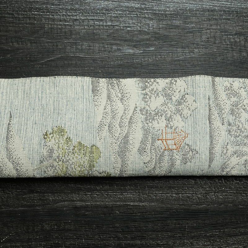 名古屋帯 六通柄 正絹 風景柄 松葉仕立て 帯 青・紺_画像10