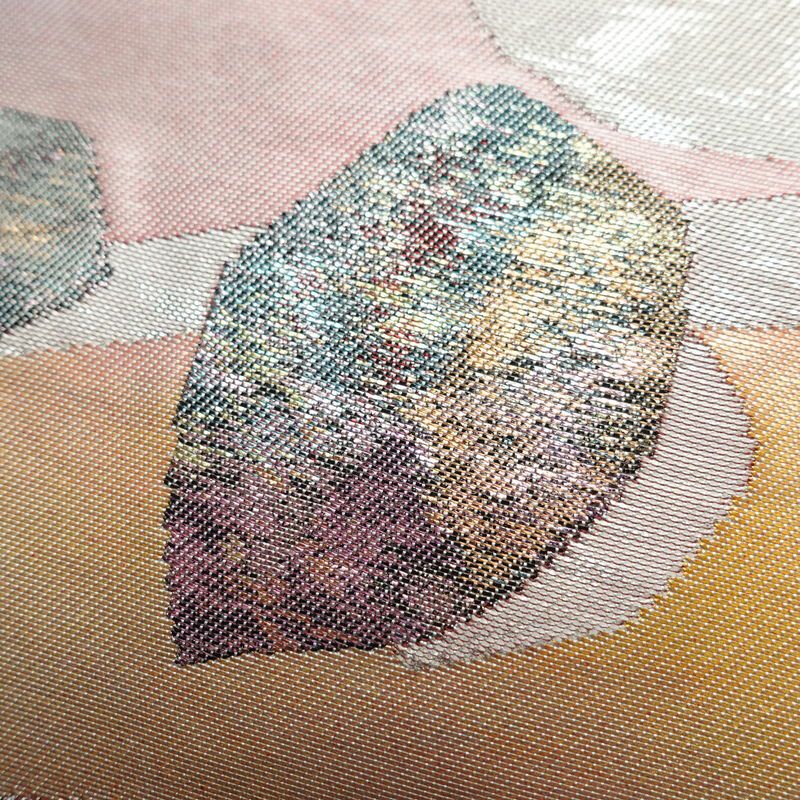 名古屋帯 太鼓柄 良品 正絹 木の葉・植物柄 名古屋仕立て 箔 帯 グレー_画像3
