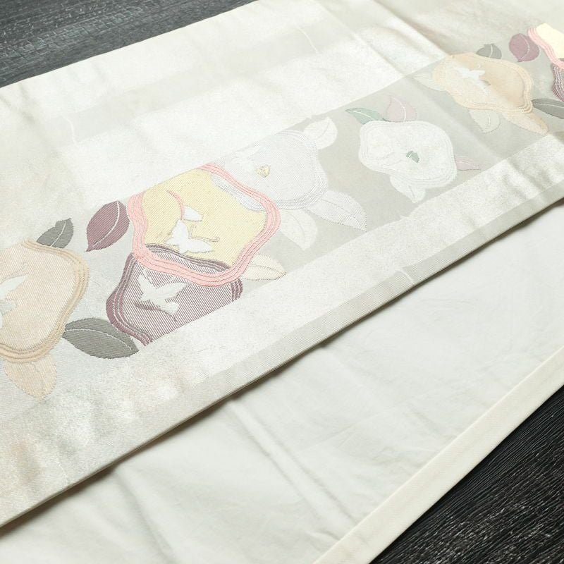 名古屋帯 太鼓柄 正絹 通し仕立て 箔 帯 金・銀_画像12