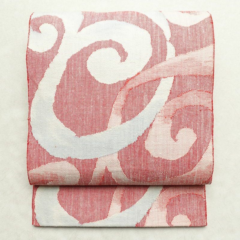 名古屋帯 六通柄 良品 正絹 幾何学柄・抽象柄 通し仕立て 帯 ピンク_画像1