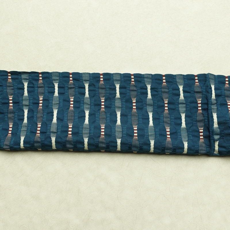 袋帯 全通柄 一般用 正絹 幾何学柄・抽象柄 帯 青・紺_画像17