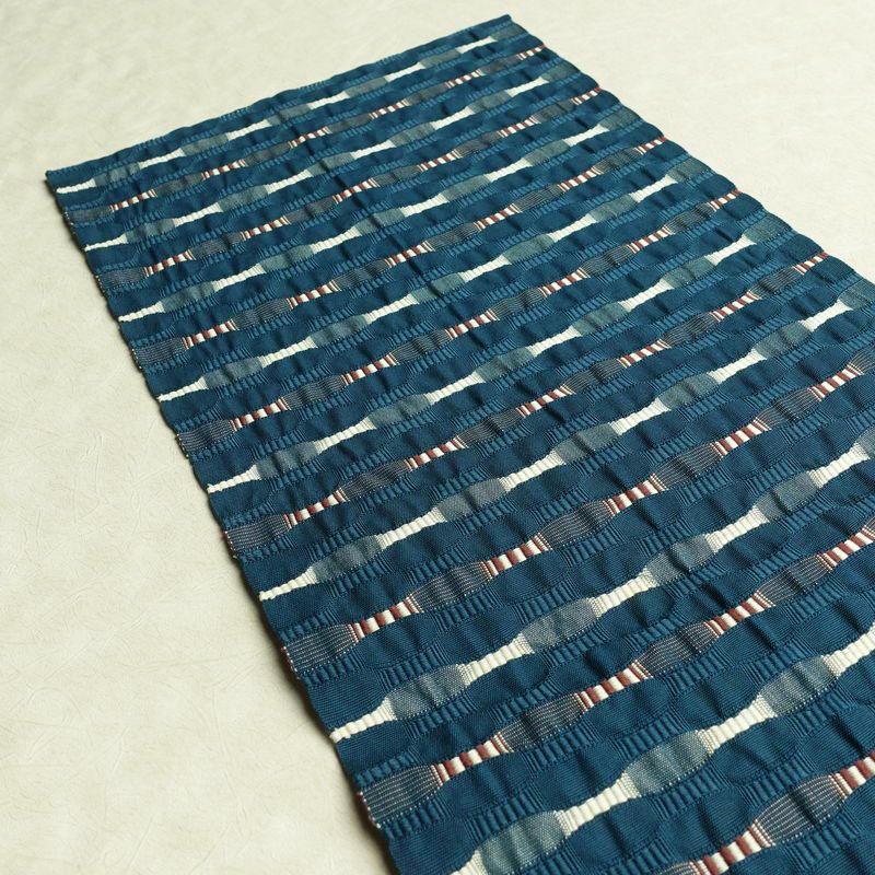 袋帯 全通柄 一般用 正絹 幾何学柄・抽象柄 帯 青・紺_画像18