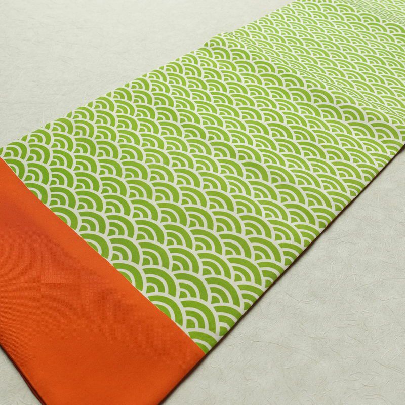 名古屋帯 全通柄 良品 正絹 青海波 流水・波柄 名古屋仕立て 帯 緑・うぐいす色_画像7