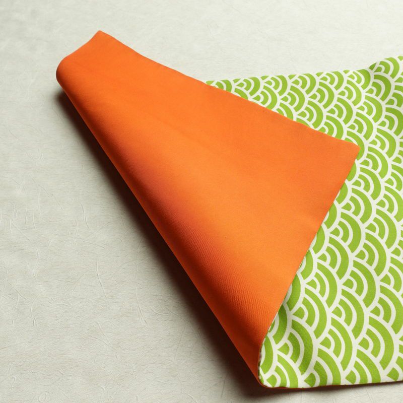 名古屋帯 全通柄 良品 正絹 青海波 流水・波柄 名古屋仕立て 帯 緑・うぐいす色_画像8