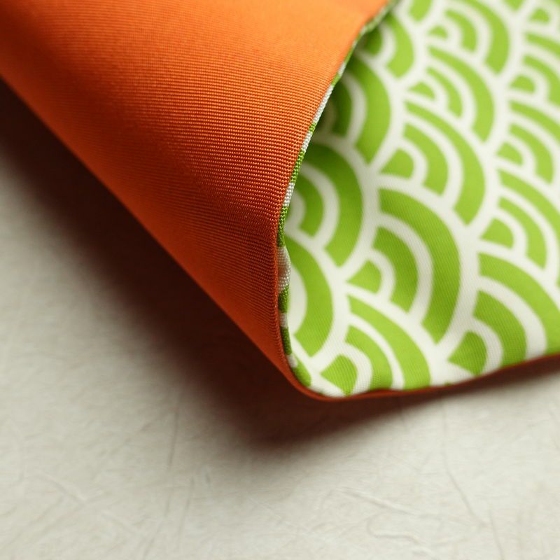 名古屋帯 全通柄 良品 正絹 青海波 流水・波柄 名古屋仕立て 帯 緑・うぐいす色_画像9